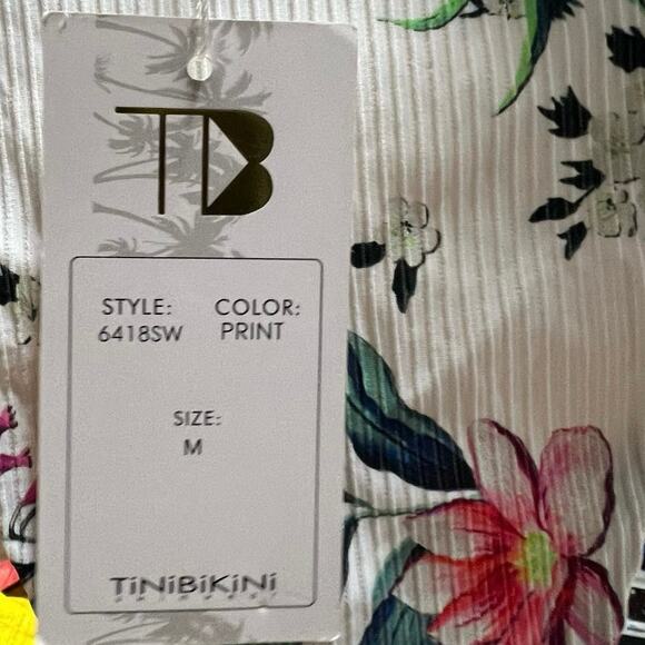 New Tini Bikini High Waisted Floral Print Bottom Side Cutouts Size Medium - Picture 4 of 4